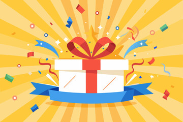 Gift Campaign Vector Illustration with Confetti and Japanese Text