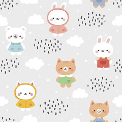 Animals Cute Seamless Pattern, adorable design for kids, vector illustration