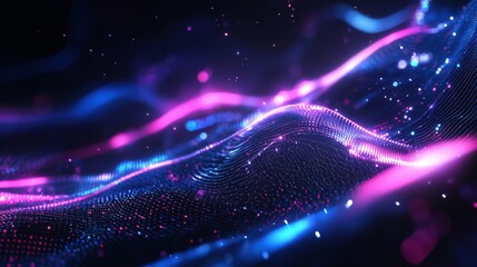 Futuristic abstract technology background with glowing neon lights, metallic circuit textures, and high-tech digital interface elements in a sci-fi virtual environment




