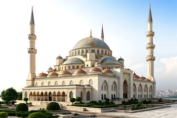 Fototapeta premium Majestic White Mosque Architecture Stunning Exterior Design Travel Destination