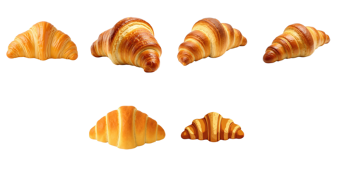 variety of croissant bread isolated on transparent background showcasing different shapes and textures of baked pastry items suitable for culinary presentations