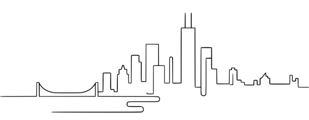 Obraz premium Simple line drawing of chicago skyline