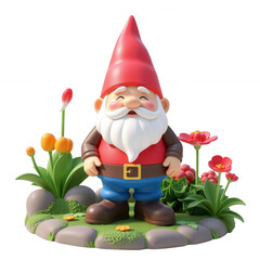 Obraz premium 3d isolated gnome figurine transparent background vibrant garden scene playful environment cheerful concept