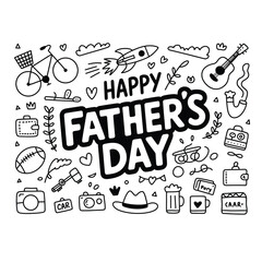 a joyful hand-drawn doodle collection celebrating happy father's day with playful icons and overlapping elements