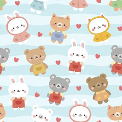 Animals Cute Seamless Pattern, adorable design for kids, vector illustration
