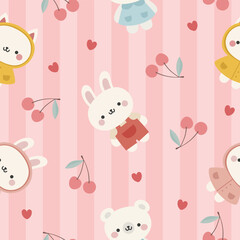 Animals Cute Seamless Pattern, adorable design for kids, vector illustration