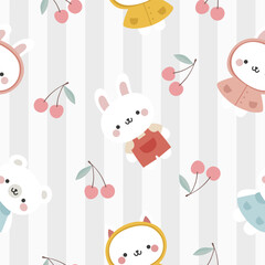 Animals Cute Seamless Pattern, adorable design for kids, vector illustration
