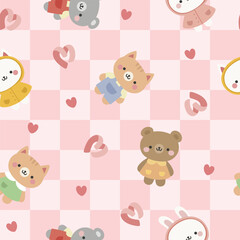 Animals Cute Seamless Pattern, adorable design for kids, vector illustration