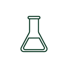 Simple laboratory flask outline illustration in green color  