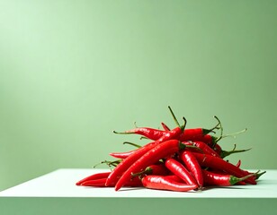 Pile of red chili peppers on a table