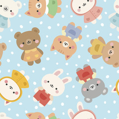 Animals Cute Seamless Pattern, adorable design for kids, vector illustration