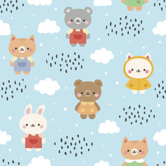 Animals Cute Seamless Pattern, adorable design for kids, vector illustration