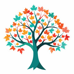 Obraz premium Colorful stylized tree illustration with vibrant autumn leaves isolated on a white background