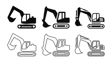 Excavator and Construction Equipment Icons Set - Heavy Machinery and outline illustration © MUHAMMAD MUJIBUR