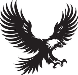 Obraz premium A powerful eagle vector silhouette with wings spread wide, showcasing its majestic flying form and intricate feather details, perfect as a symbol or tattoo design