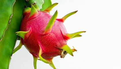 Dragon fruit on a tree. using macro technique. white background. copy space