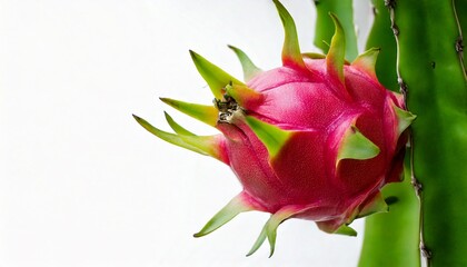 Dragon fruit on a tree. using macro technique. white background. copy space