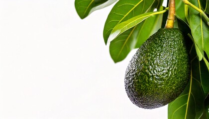 Avocado on a tree. using macro technique. white background. copy space