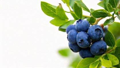 Blueberry on a tree. using macro technique. white background. copy space