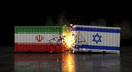 Trade containers between nations Iran and Israel patterns flag