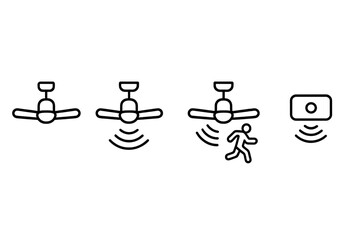 Smart ceiling fan with motion sensor and remote control icons vector icon illustration