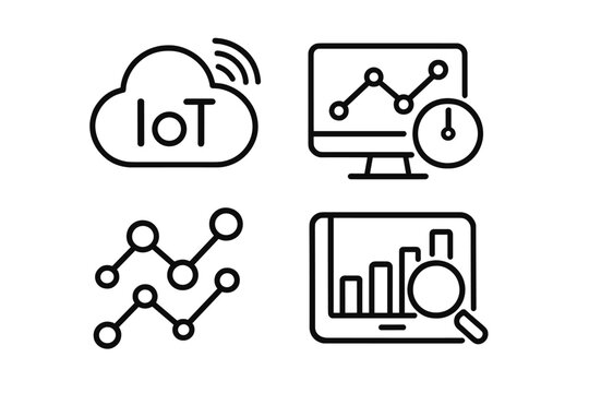 Iot cloud analytics dashboard with data visualization graphs vector icon illustration
