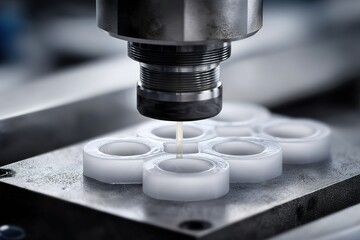 Precision machining process in a manufacturing facility using advanced equipment to create intricate plastic components