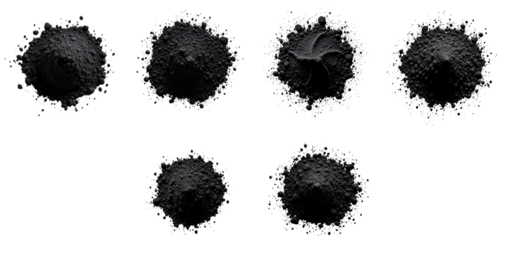 Collection of various isolated transparent powder samples on a transparent background displaying different textures and shapes ideal for creative design and visual elements