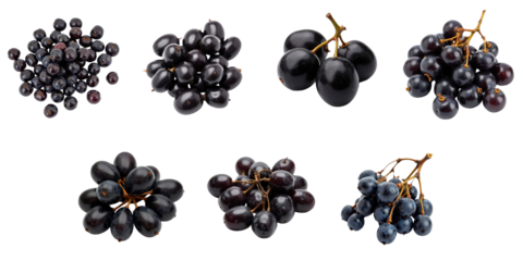 Dried transparent grapes arranged in various clusters isolated on a transparent background highlighting their texture and color variation with natural lighting