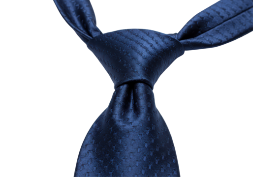 Isolated Dark Blue Textured Necktie Tied in a Knot