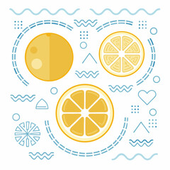 Blue pattern with seamless tropical citrus fruit slices of lemon, orange, lime, and grapefruit