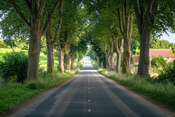 Obraz premium Shaded road under leafy tree tunnel