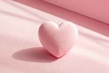 Pink Heart Shape Object with Textured Surface on Pastel Background and Shadow