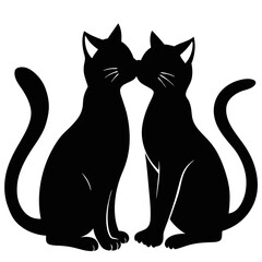 Fototapeta premium Two cat silhouettes rubbing against each other in affection, white background