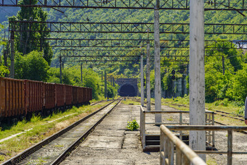 A tunnel with railway tracks in Mtskheta, Georgia.