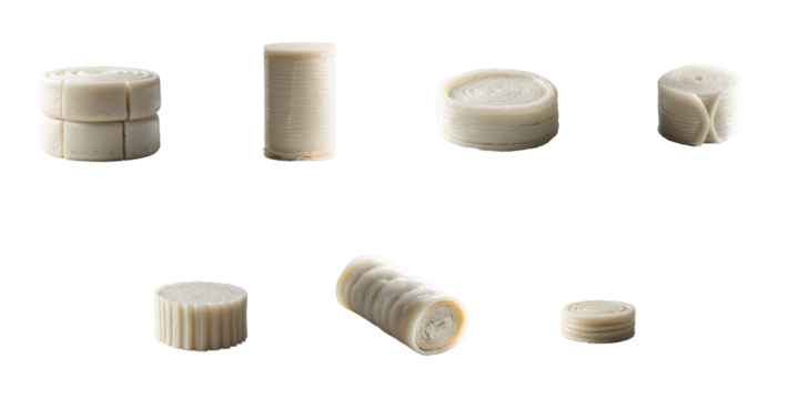 Various shapes of long pressed Indonesian rice cake known as Lontong displayed on a transparent background with ample copy space for text purpose.