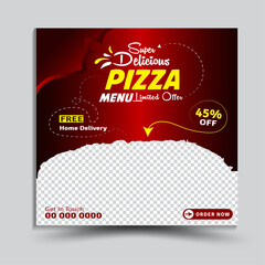 Super Delicious Pizza Menu social media promotional ads poster template vector illustration . Set of Editable square banner design food. Suitable for restaurant and culinary. Healthy fresh pizza sale