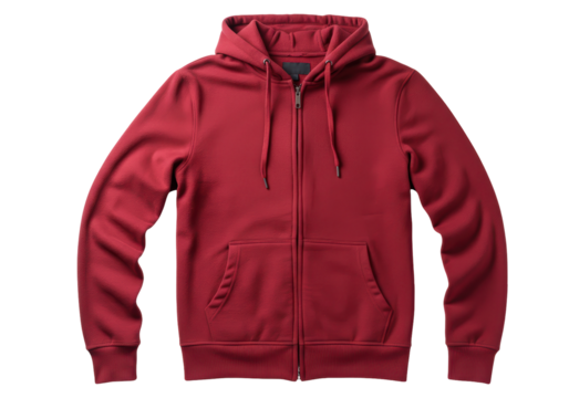 Isolated Red Cotton Zip-Up Hoodie Casual Wear