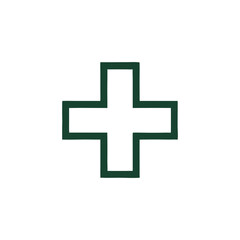 Obraz premium Simple green medical cross symbol on white background 