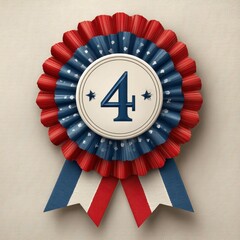 Vibrant Ribbon Badge with Number Four and Stars on Textured Background