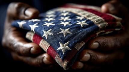 Close-Up View of Crisp American Flag Folded Neatly in Hands