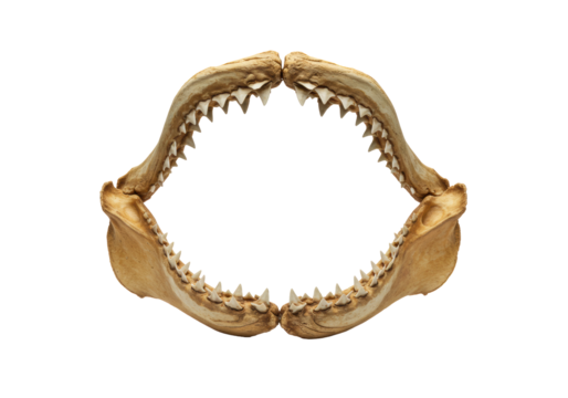 Isolated Shark Jaw Bones with Sharp Teeth