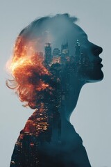 Creative Double Exposure Silhouette with Cityscape Background