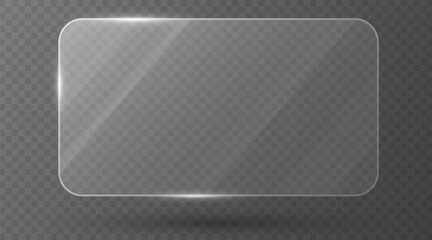 Elegant transparent glass gift card with soft lighting and subtle shadows on transparent background. Design element for product display mockups or luxury branding. Vector illustration.