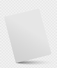 Empty blank gift card mockup with soft shadow and tilted angle isolated on a transparent background. Element for business cards, branding design and graphic template. Vector illustration.
