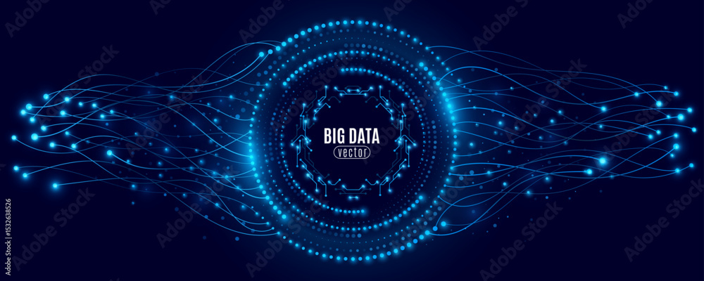 Poster digital futuristic background visualizing the concept of big data and data flow for technology banne