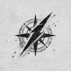 Minimalist Compass Icon Design with Needle and Abstract Elements