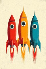 Colorful Minimalist Creative Creative of Three Retro Rockets