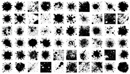 Vector set of splash stains textures. Monochrome abstract vector grunge textures.