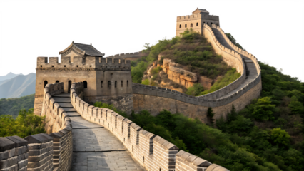 majestic great wall of china section isolated on white background PNG. AI GENERATED